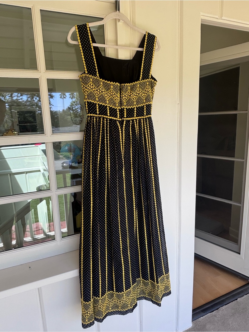 Miss Elliette of California Black Maxi Dress with Yellow Patterned Trim - Picture 3 of 5